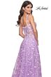 La Femme 31996 Illusion Corset High Slit Floral Dress