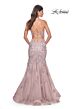 La Femme 32004 Lace Appliques Sheer Corset Trumpet Dress