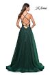 La Femme 32022 Plunging Neckline High Slit Lace-Up Dress