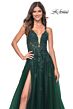 La Femme 32022 Plunging Neckline High Slit Lace-Up Dress