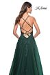 La Femme 32022 Plunging Neckline High Slit Lace-Up Dress