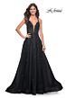 La Femme 32022 Plunging Neckline High Slit Lace-Up Dress