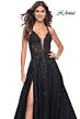 La Femme 32022 Plunging Neckline High Slit Lace-Up Dress