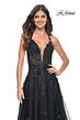 La Femme 32022 Plunging Neckline High Slit Lace-Up Dress