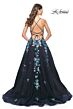 La Femme 32023 High Slit Lace-Up Back Embroidered Dress