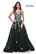 La Femme 32023 High Slit Lace-Up Back Embroidered Dress