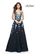 La Femme 32023 High Slit Lace-Up Back Embroidered Dress