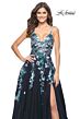 La Femme 32023 High Slit Lace-Up Back Embroidered Dress