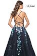 La Femme 32023 High Slit Lace-Up Back Embroidered Dress