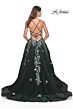 La Femme 32023 High Slit Lace-Up Back Embroidered Dress