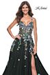 La Femme 32023 High Slit Lace-Up Back Embroidered Dress