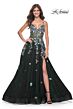 La Femme 32023 High Slit Lace-Up Back Embroidered Dress