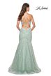 La Femme 32026 Lace-Up Back Basket Weave Trumpet Dress