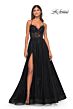 La Femme 32028 Illusion Corset High Slit Lace-Up Dress