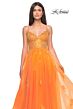 La Femme 32028 Illusion Corset High Slit Lace-Up Dress