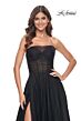 La Femme 32029 Ruched Corset High Slit Hot Fix Dress