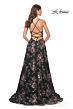 La Femme 32031 Floral Sequin High Slit Lace-Up Dress