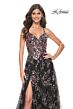 La Femme 32031 Floral Sequin High Slit Lace-Up Dress
