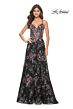 La Femme 32031 Floral Sequin High Slit Lace-Up Dress