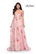 La Femme 32031 Floral Sequin High Slit Lace-Up Dress