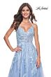 La Femme 32032 Lace-Up Back High Slit Embellished Dress