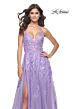 La Femme 32032 Lace-Up Back High Slit Embellished Dress