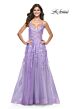La Femme 32032 Lace-Up Back High Slit Embellished Dress
