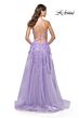 La Femme 32032 Lace-Up Back High Slit Embellished Dress
