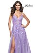 La Femme 32032 Lace-Up Back High Slit Embellished Dress