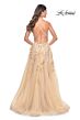 La Femme 32032 Lace-Up Back High Slit Embellished Dress