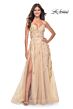 La Femme 32032 Lace-Up Back High Slit Embellished Dress