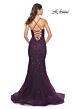 La Femme 32033 Floral Embroidery Lace-Up Mermaid Dress