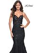 La Femme 32033 Floral Embroidery Lace-Up Mermaid Dress