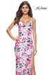 La Femme 32050 Cutaway Slit Floral Sequin Lace-Up Dress