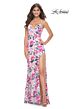 La Femme 32050 Cutaway Slit Floral Sequin Lace-Up Dress