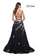 La Femme 32051 Floral Appliques High Slit Lace-Up Dress