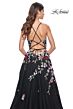 La Femme 32051 Floral Appliques High Slit Lace-Up Dress