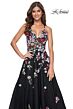 La Femme 32051 Floral Appliques High Slit Lace-Up Dress