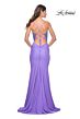 La Femme 32054 Illusion Top Slit Skirt Lace-Up Dress