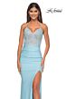 La Femme 32054 Illusion Top Slit Skirt Lace-Up Dress
