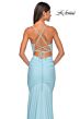 La Femme 32054 Illusion Top Slit Skirt Lace-Up Dress
