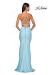 La Femme 32054 Illusion Top Slit Skirt Lace-Up Dress