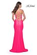 La Femme 32054 Illusion Top Slit Skirt Lace-Up Dress