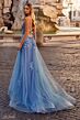 La Femme 32057 Floral Appliques Sheer Corset Lace-Up Dress