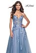 La Femme 32057 Floral Appliques Sheer Corset Lace-Up Dress