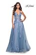 La Femme 32057 Floral Appliques Sheer Corset Lace-Up Dress