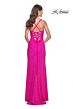 La Femme 32058 High Slit Embellished Lace-Up Dress