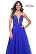 La Femme 32059 Lace Top Plunging Neck High Slit Dress