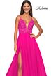 La Femme 32059 Lace Top Plunging Neck High Slit Dress