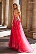 La Femme 32062 Lace Appliques Plunging Neck Lace-Up Dress